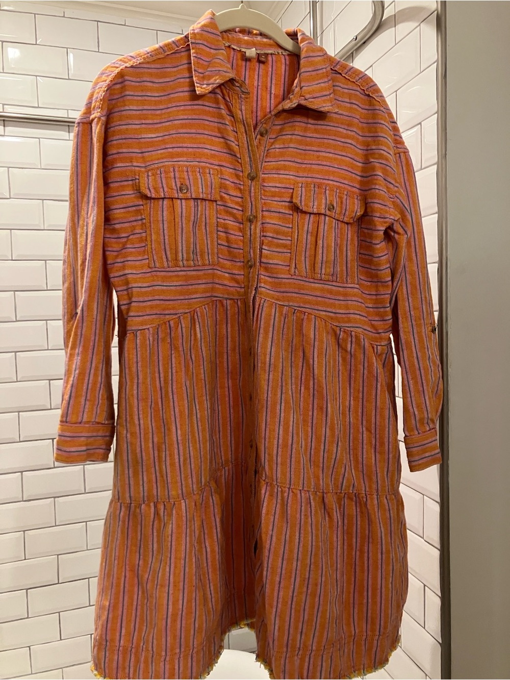 Pilcro Orange and Purple Striped Button-Front Dress